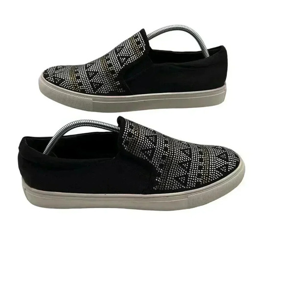 Whirl Slip On Canvas Women 10 Geometric black gold silver geometric rhinestones - Picture 1 of 8